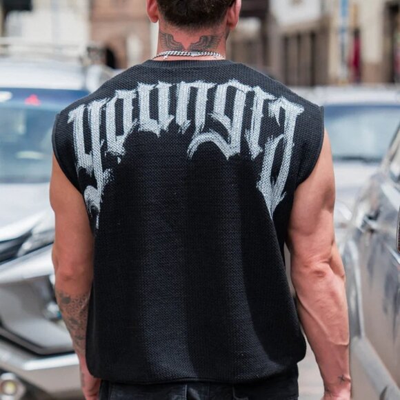 YoungLA 3012 - Drop Shoulder Knit Cut-Off (X-Large/Black) - Picture 2 of 6